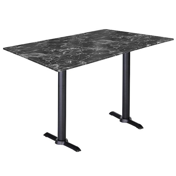 Two 30 Tall OD211EB Black Table Bases wa 22 Foot and a 30x48 Black Marble Top, IndoorOutdoor